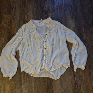 Free People White Polkadot Flowy Women's Blouse Sz Large